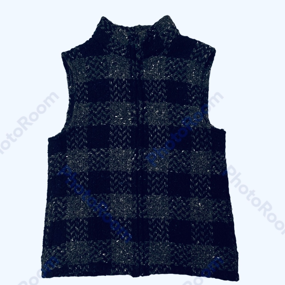 Vintage Blarney Woollen Mills Irish Zip  Up Navy & Grey Wool Vest Size S